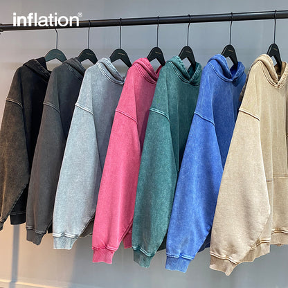 INFLATION Bank Washed Distressed Hoodies