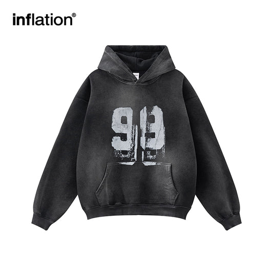 INFLATION Graffiti Print Washed Fleece hoodie