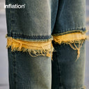 INFLATION Washed Distressed Fringe Jeans - INFLATION