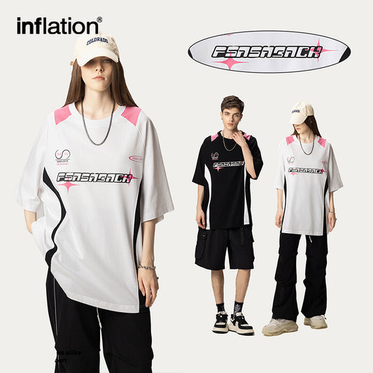INFLATION 260G heavy stitching motorcycle print loose half-sleeved T-shirt