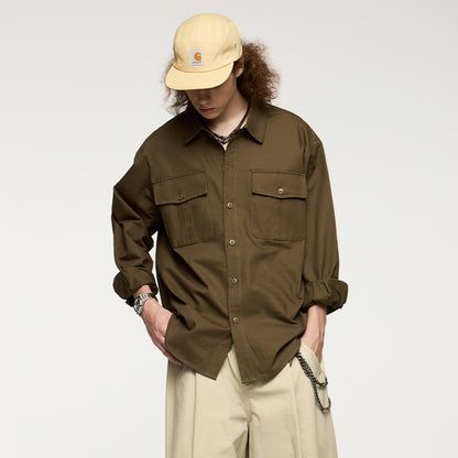 INFLATION Solid Color Cargo Shirts