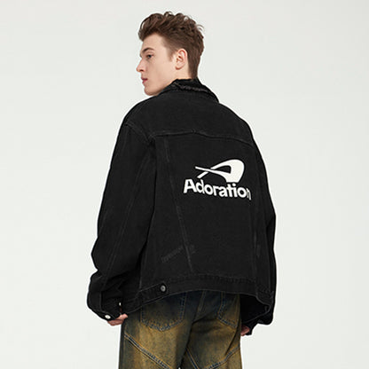 INFLATION Black Printed Ripped Denim Jacket