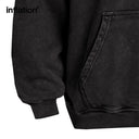 INFLATION Black Washed Distressed Hoodies