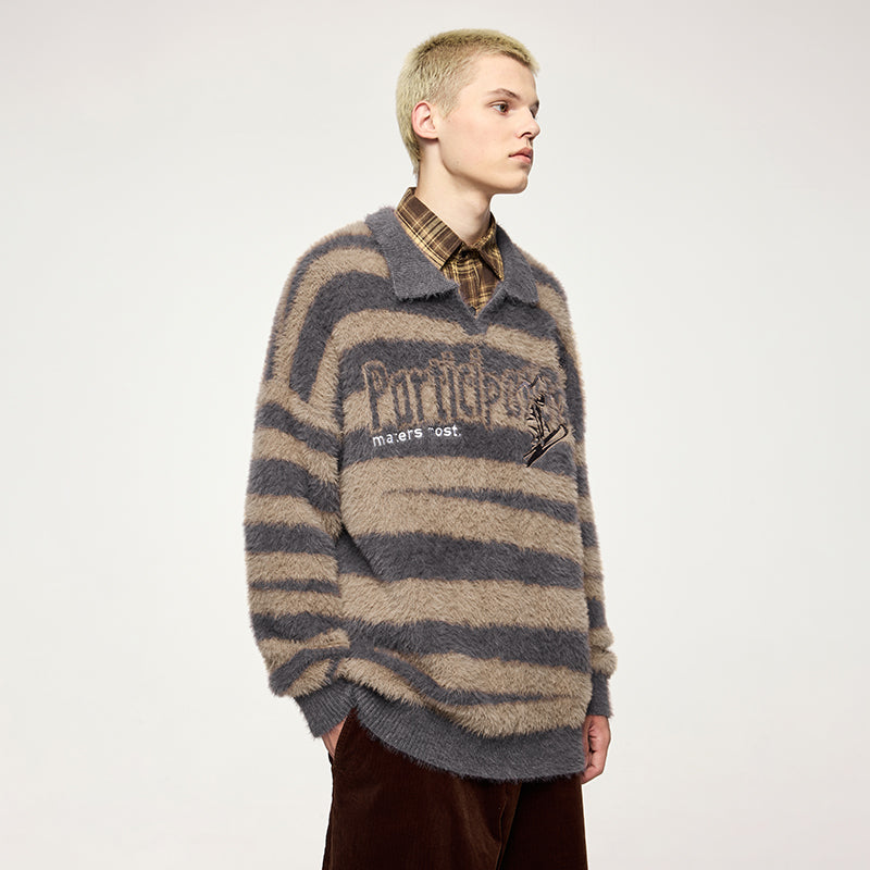 INFLATION Retro Striped Fleece Sweatshirt