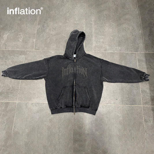 INFLATION Puff Print Washed Fleece Zip Up Hoodies