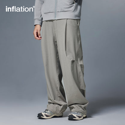 INFLATION Grid Pattern Fleece Wide-Leg Pants