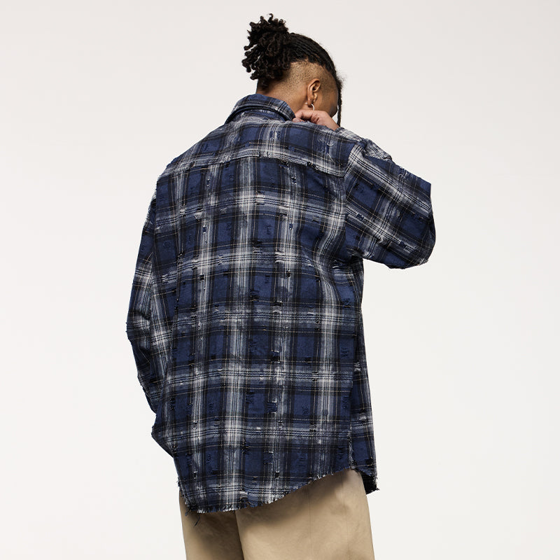 INFLATION Ripped Streetwear Oversized Shirts