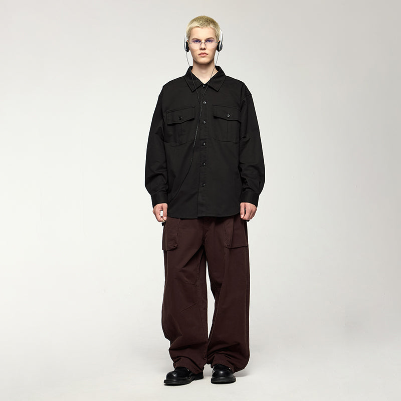 INFLATION Solid Color Cargo Shirts