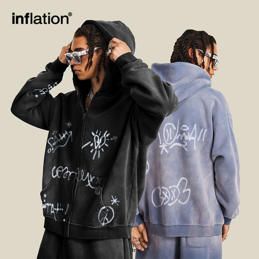 INFLATION Graffiti Washed Zip Up Hoodies