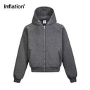 INFLATION Grey Boxy Zip Up Hoodies