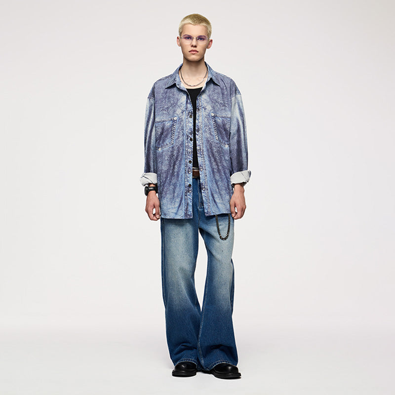 INFLATION Faux Denim Digital Print Shirts