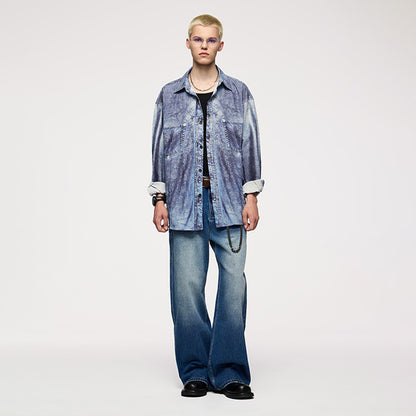 INFLATION Faux Denim Digital Print Shirts