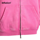 INFLATION Retro Distressed Zipper Hooded Jacket