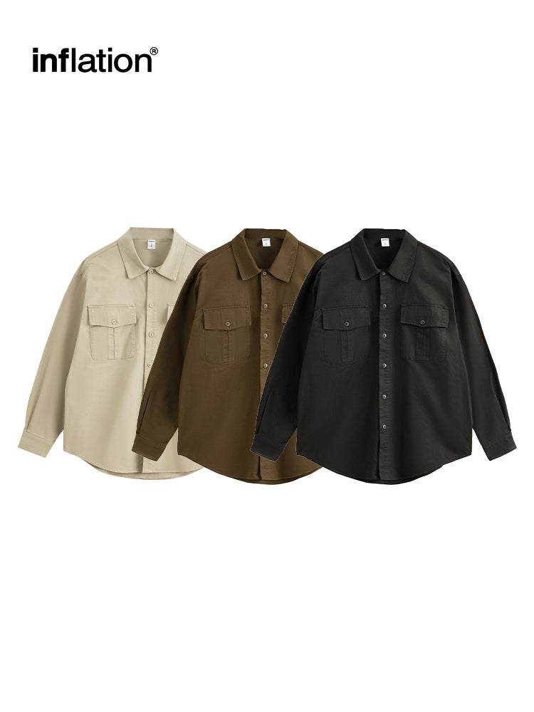 INFLATION Solid Color Cargo Shirts