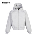 INFLATION Grey Boxy Zip Up Hoodies