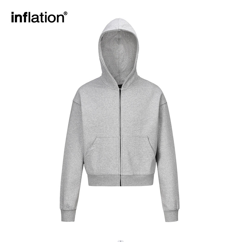 INFLATION Grey Crop Zip Up Hoodies