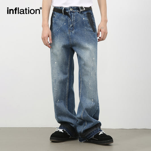 INFLATION Washed Hand-painted Wide Leg Jeans