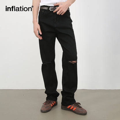 INFLATION Black Ripped Straight Leg Jeans