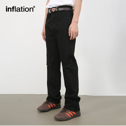 INFLATION Black Ripped Straight Leg Jeans