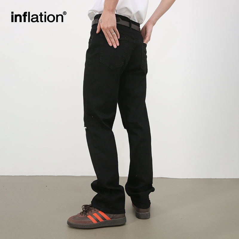 INFLATION Black Ripped Straight Leg Jeans