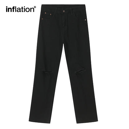 INFLATION Black Ripped Straight Leg Jeans