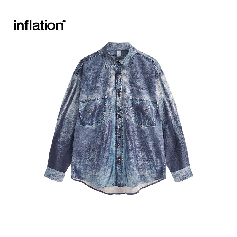 INFLATION Faux Denim Digital Print Shirts