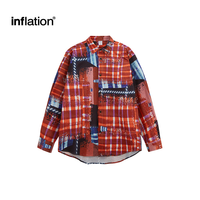 INFLATION Color Block Digital Print Shirts