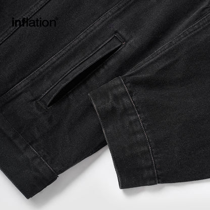 INFLATION Black Printed Ripped Denim Jacket