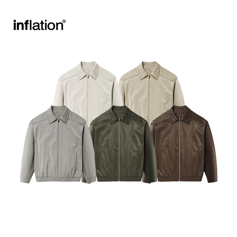 INFLATION Texture Leather Zipper Jacket