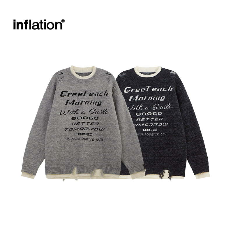 INFLATION Double Layer Ripped Jacquard Sweaters