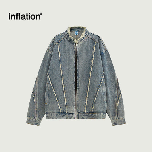 INFLATION Fringe Crop Denim Jacket