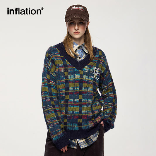 INFLATION Colorful Yarn V-neck Sweaters