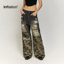 INFLATION Camo and Ripped Effect Print Jeans