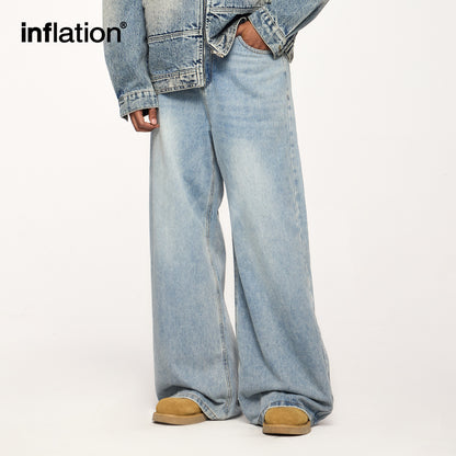 INFLATION Washed Straight-leg Baggy Jeans