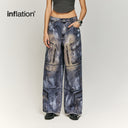 INFLATION Distressed and Cargo Effect Cotton Jeans