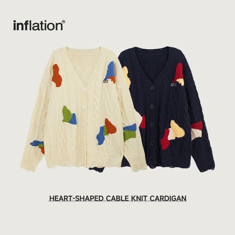 INFLATION Heart Pattern Knitted Cardigans