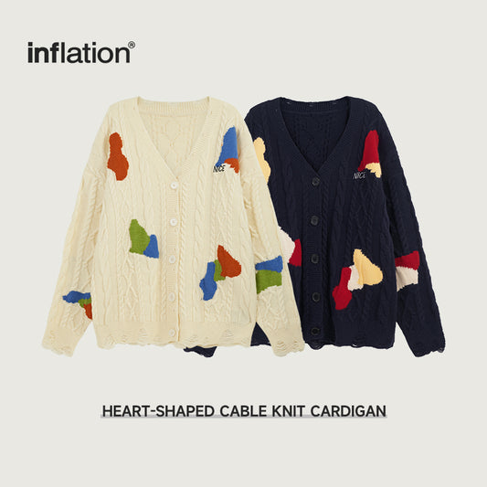 INFLATION Heart Pattern Knitted Cardigans