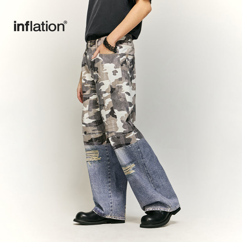 INFALTION Patchwork Effect Print Baggy Jeans