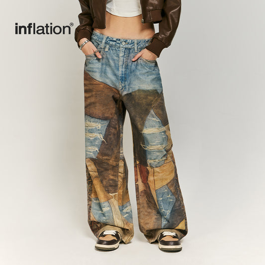 INFLATION Super Deconstructed Print Jeans