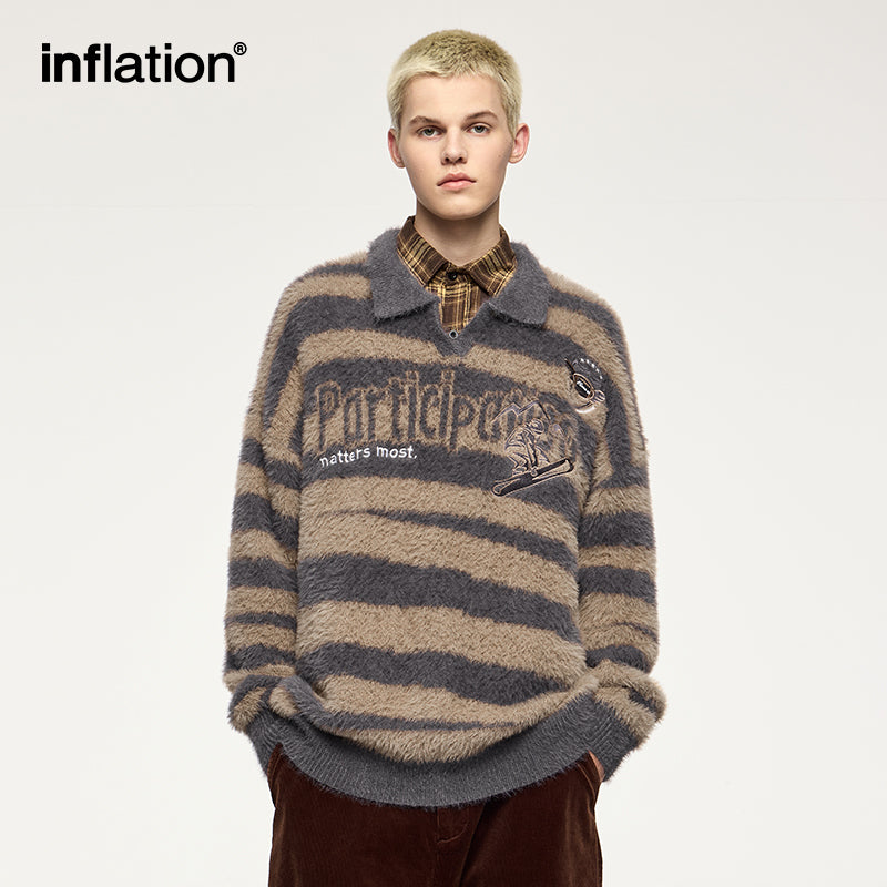 INFLATION Retro Striped Fleece Sweatshirt