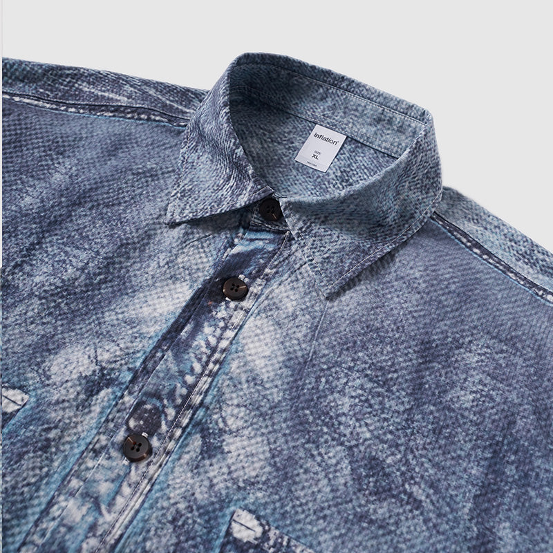 INFLATION Faux Denim Digital Print Shirts