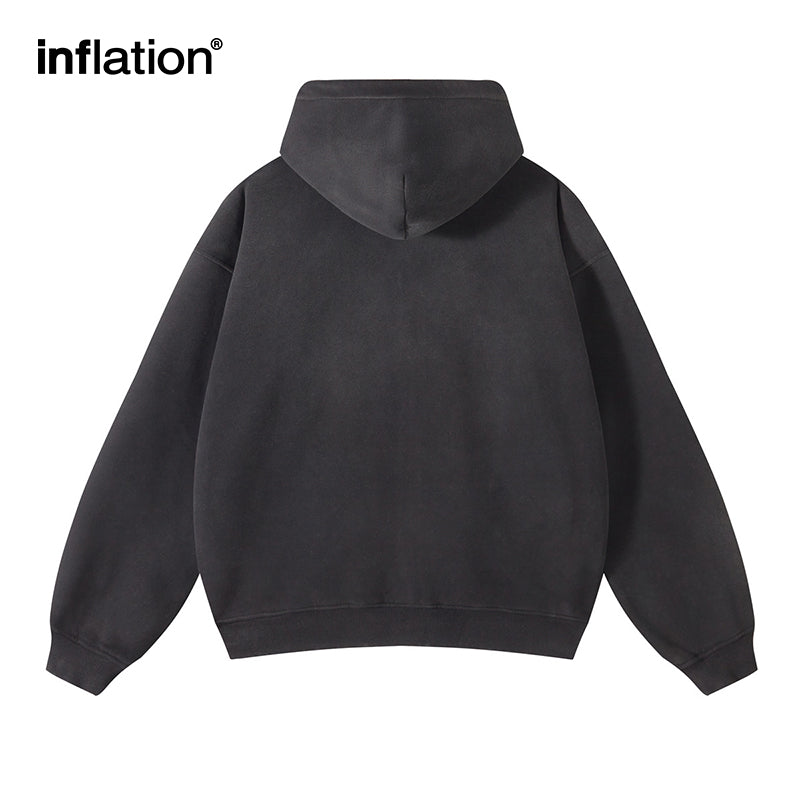 INFLATION Washed Distressed Fleece Zip Up Hoodies