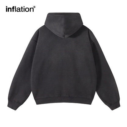 INFLATION Washed Distressed Fleece Zip Up Hoodies