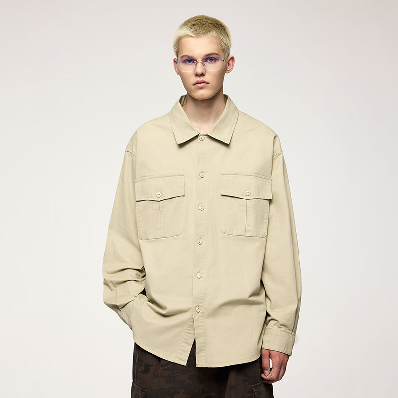 INFLATION Solid Color Cargo Shirts