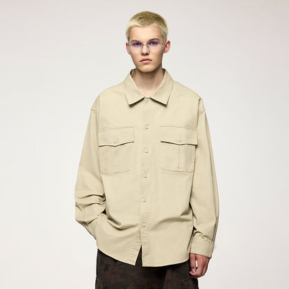 INFLATION Solid Color Cargo Shirts