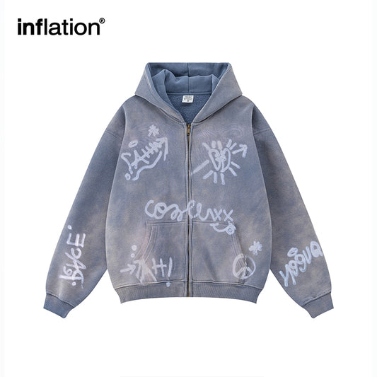 INFLATION Graffiti Washed Zip Up Hoodies