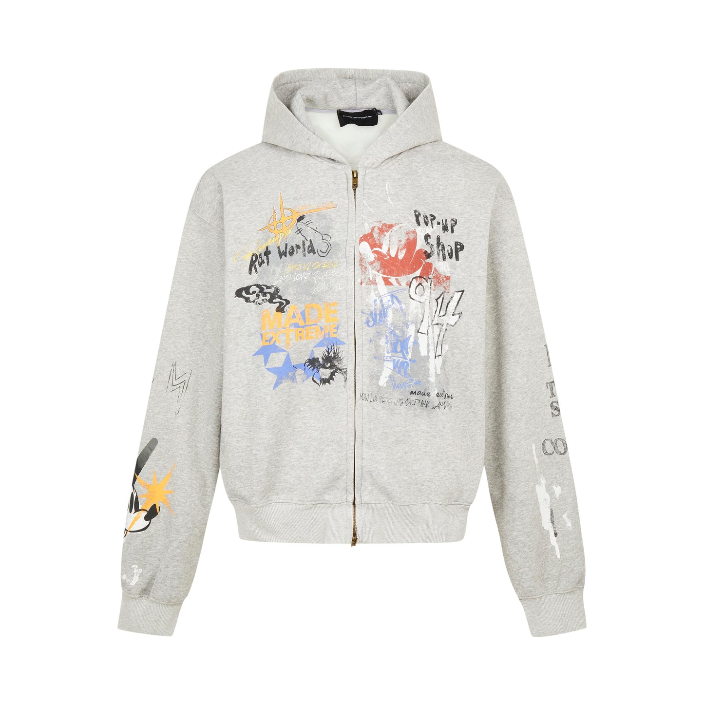 INFLATION Washed Graffiti Boxy Zip Up Hoodies