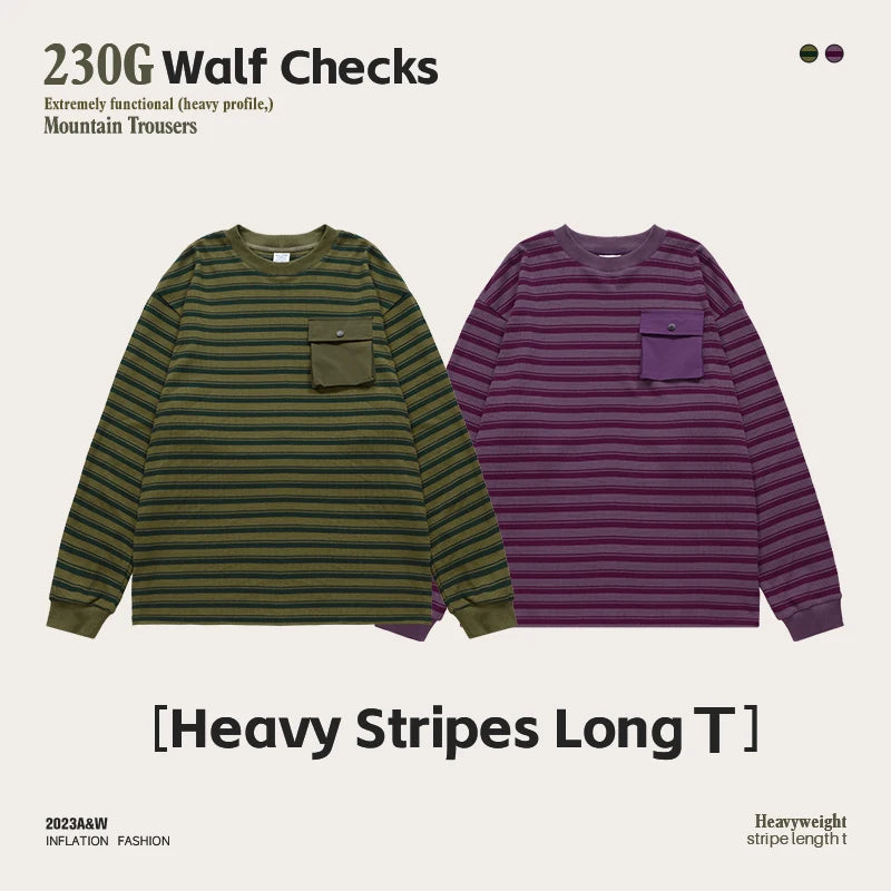 INFLATION Striped Waffle Oversize Long Sleeve Tee - INFLATION