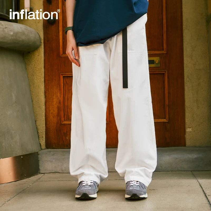 INFLATION  100% Cotton Straight Leg Pants with Belt