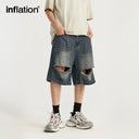 INFLATION Washed Ripped Holes Denim Shorts - INFLATION